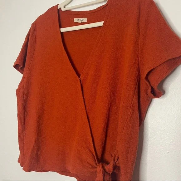 Madewell Texture & Thread Women’s Wrap Tie Top Shirt Brick Red Orange size XL - Picture 3 of 9